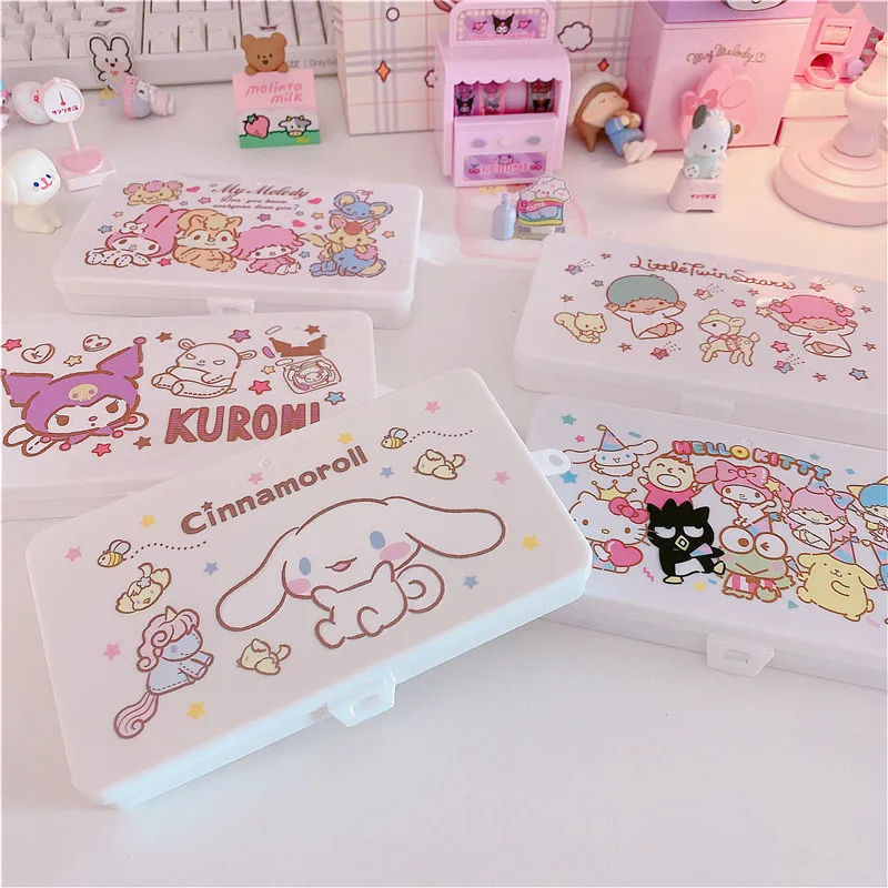 

Милый Hellokittys Kuromi Cinnamoroll MyMelody помпон Purin Sanrioed коробка для хранения мультяшная Милая маска коробка для хранения портативная коробка подарок