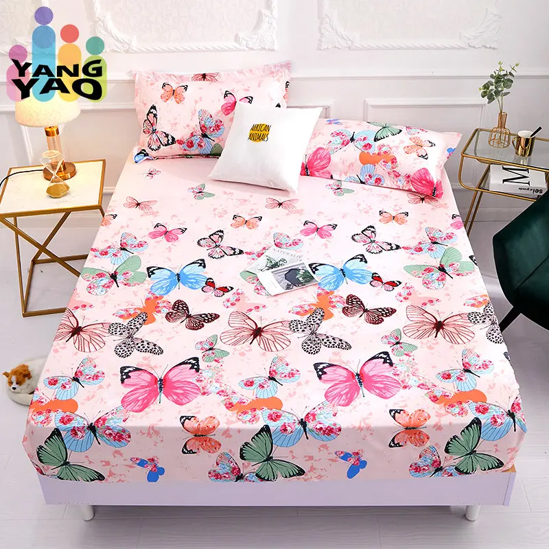 

(Twin Queen) 1pcs 100%Polyester Printed Fitted Sheet Mattress Cover Four Corners With Elastic Band Bed Sheet(no Pillowcases)