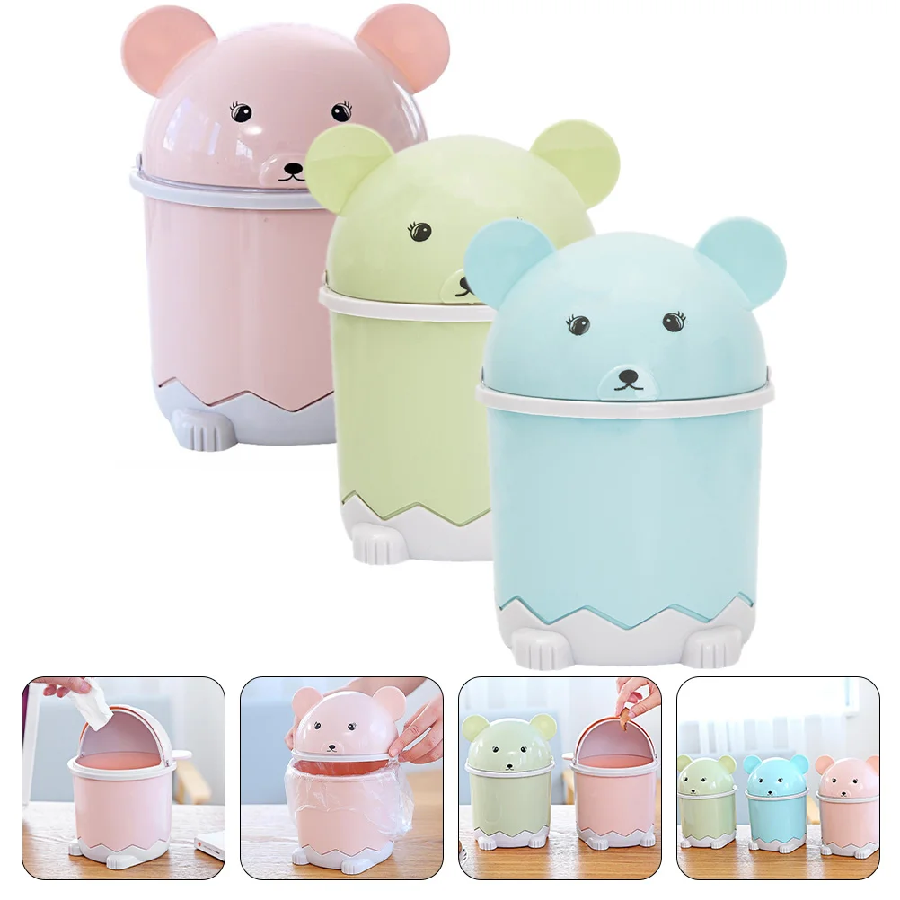 

3 Pcs Garbage Can Mini Countertop Trash Lovely Small Plastic Containers Tiny Bin Lid Bins Bedroom ABS Square Desktop Cans