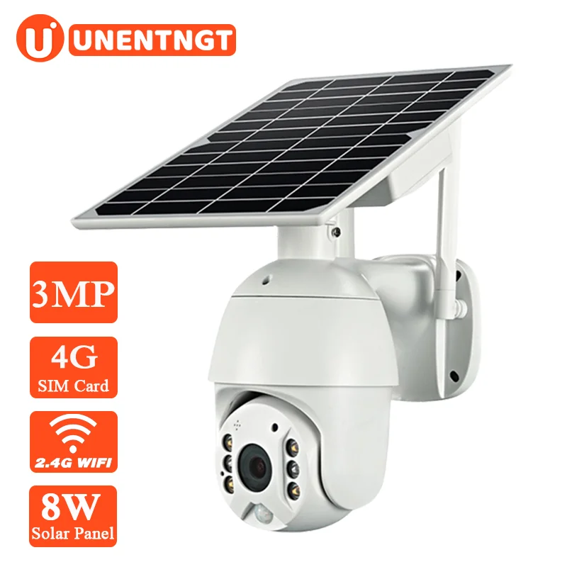 UNENTNGT Camera 4G SIM Card 1080P HD Solar Panel Outdoor Monitoring CCTV Smart Home Two-way Intrusion Alarm Long Standby |
