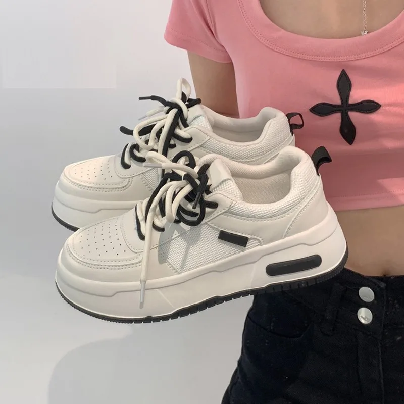 2023 Women's Spring Summer Sports Shoes Kawaii Platform Running Casual White Spring Lovely Pink Thick Sole Vulcanized Shoes
