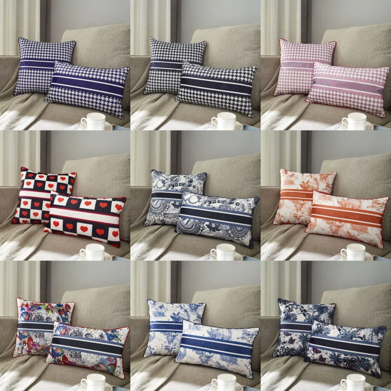 

Nordic Modern Luxury Pillow Plaid Houndstooth Short Fluff Pillowcase Bedside Sofa Waist Back Cushion Pillow Case Cover With Core