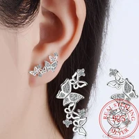 female luxury 925 stamp silver color heart earrings bow stud charm ear stud for women girl jewelry gift