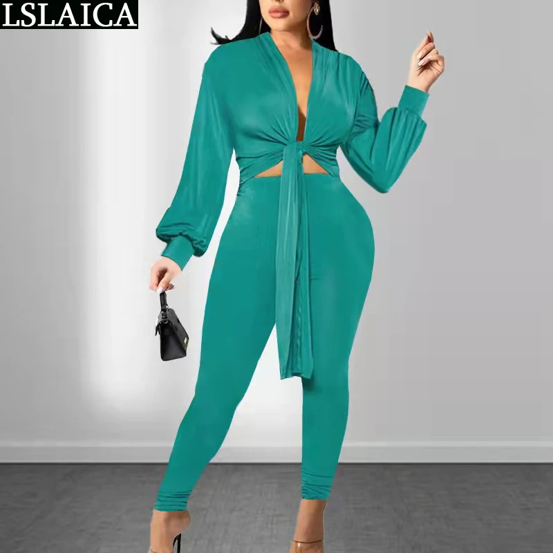 

Elegant Women Sets Clothes Outfit Matching Sets Fashion 2022 Luxury Club Two Piece Set Top And Pants Suit Knitted Casual XS-5XL