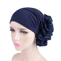 big flower chiffon women muslim hat turban hat baotou cap african head wrap hijab hat solid color chemo beanie ladies headwear