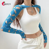 hotcy 2022 fashion personality hollow out long sleeve t shirt blouse sexy cut out top for woman