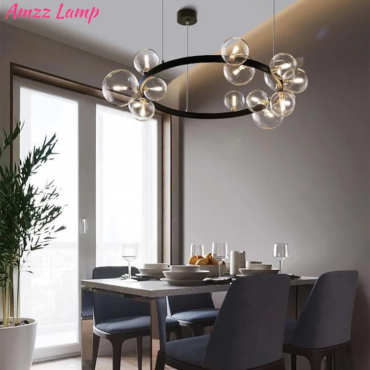 

LED Chandelier Hall Parlor Lighting Fixtures Modern Hanglamp Clear Glass Bubble Restaurant Bedroom Cord Adjustable G9 Loft Deco