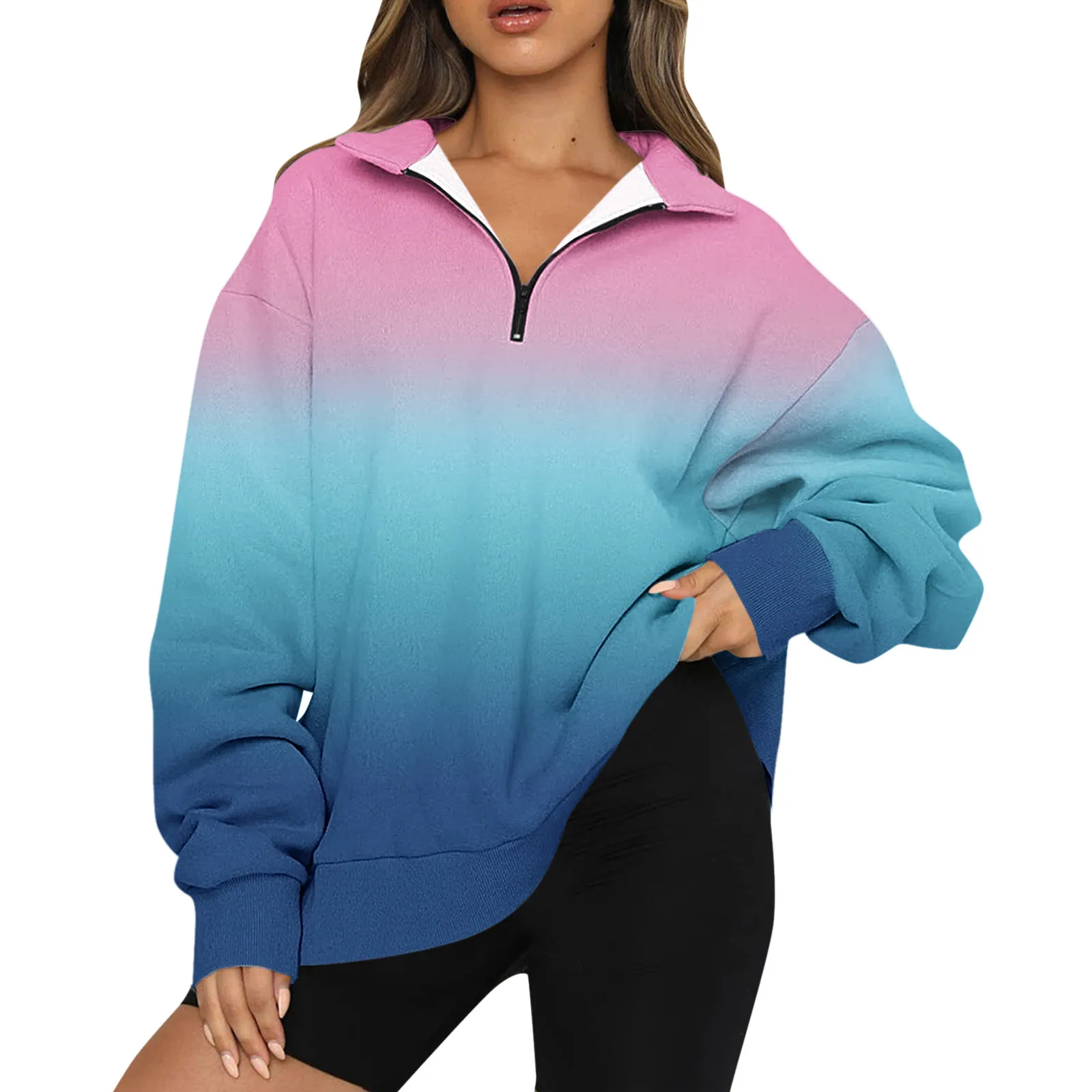

Gradient Hoodless Sweatshirts Korean Style Sweatshirt Y2k Sweater Long Sleeve Women's Sweatshirt Loose Lapel Collar Moletom 2023