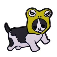 c2992 puppy with frog hat lapel pins for backpacks enamel pin womens brooch manga badges jewelry accessories gift for fans
