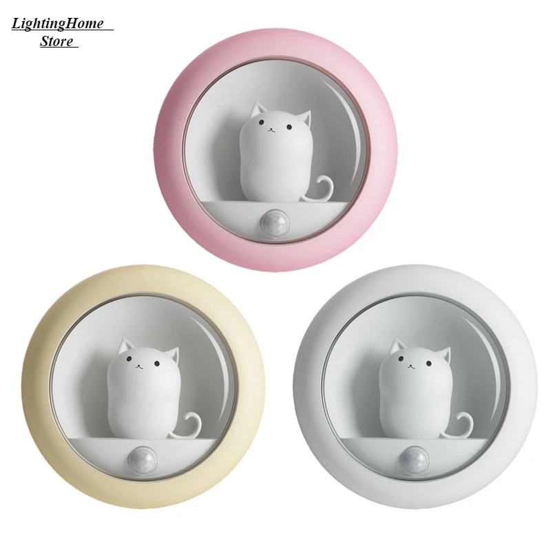 

Smart LED Night Light Creative Cat Motion Sensor USB Rechargeable Lamp Decor Cabinet Wall Hanging Lamp for Kid Bedroom Cute