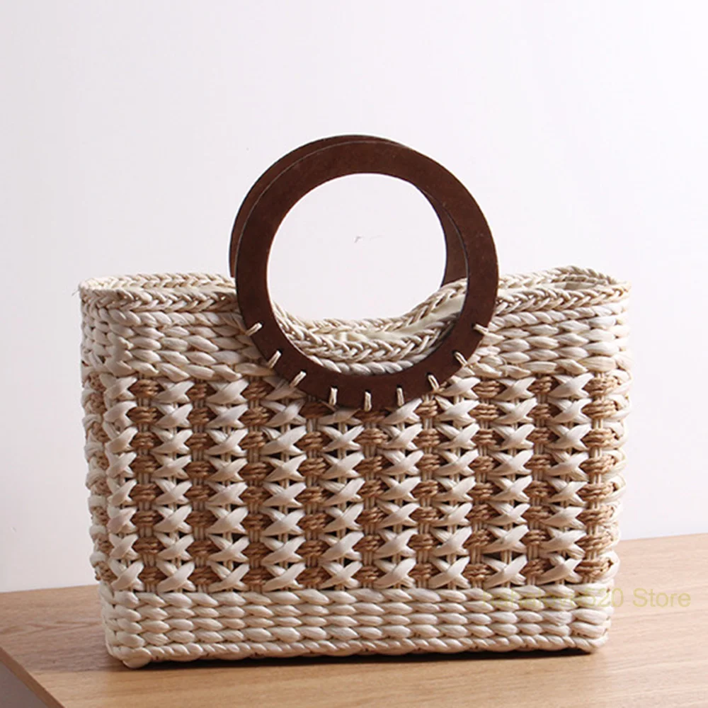 

Women Paper Rope Top-handle Handbag Summer Vintage Straw Braided Bag Handmade Woven Large Capacity Eco-friendly Lightweight