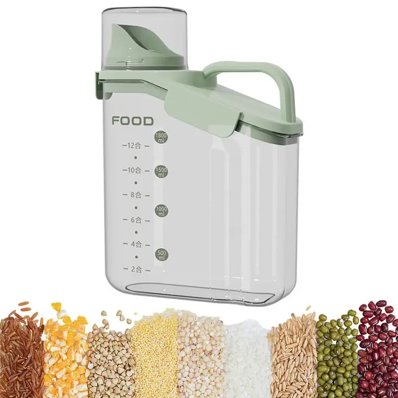 

Sealed Cereal WaterProof Rice Bucket Measuring Cup Transparent Rotary Food Moistureproof Tank Containers With Graduated Cap