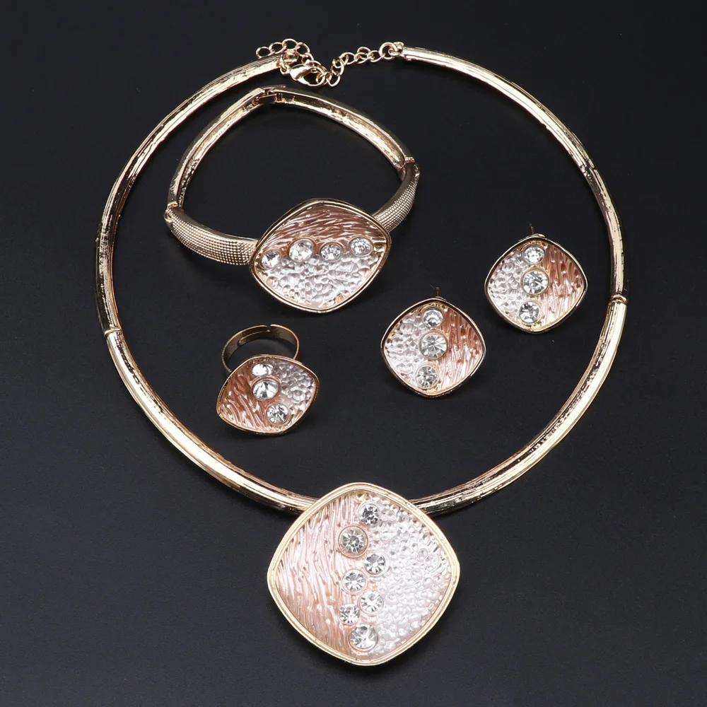 Модные комплекты ювелирных изделий в Дубае Золотое свадебное ожерелье серьги