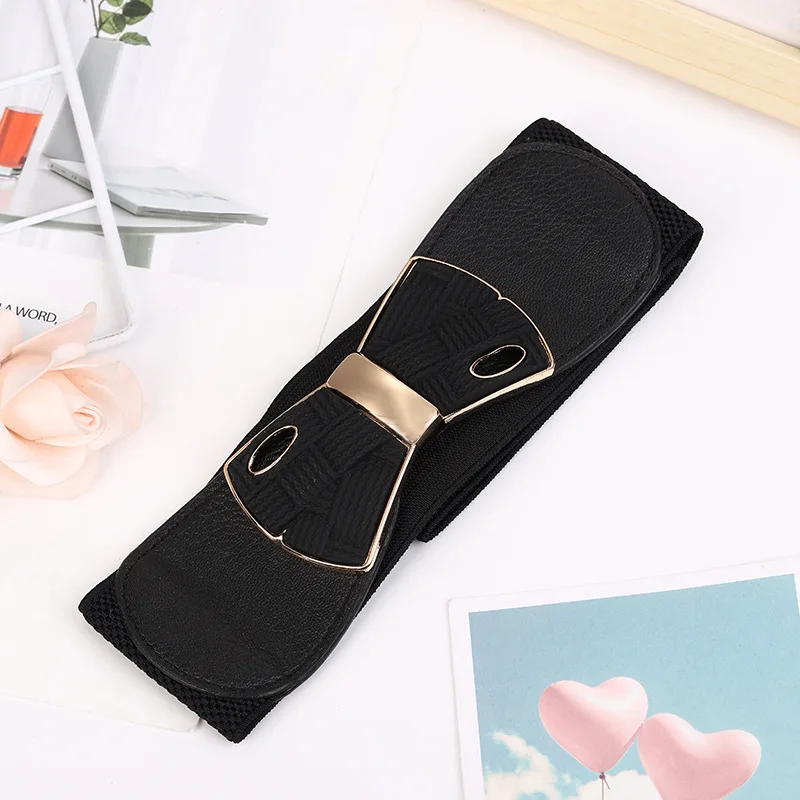 

Ladies Fashion Casual Girdle Decorated Buckle Dress Elastic Belt Wide Designer Belts Women High Quality Luxury Designer Black