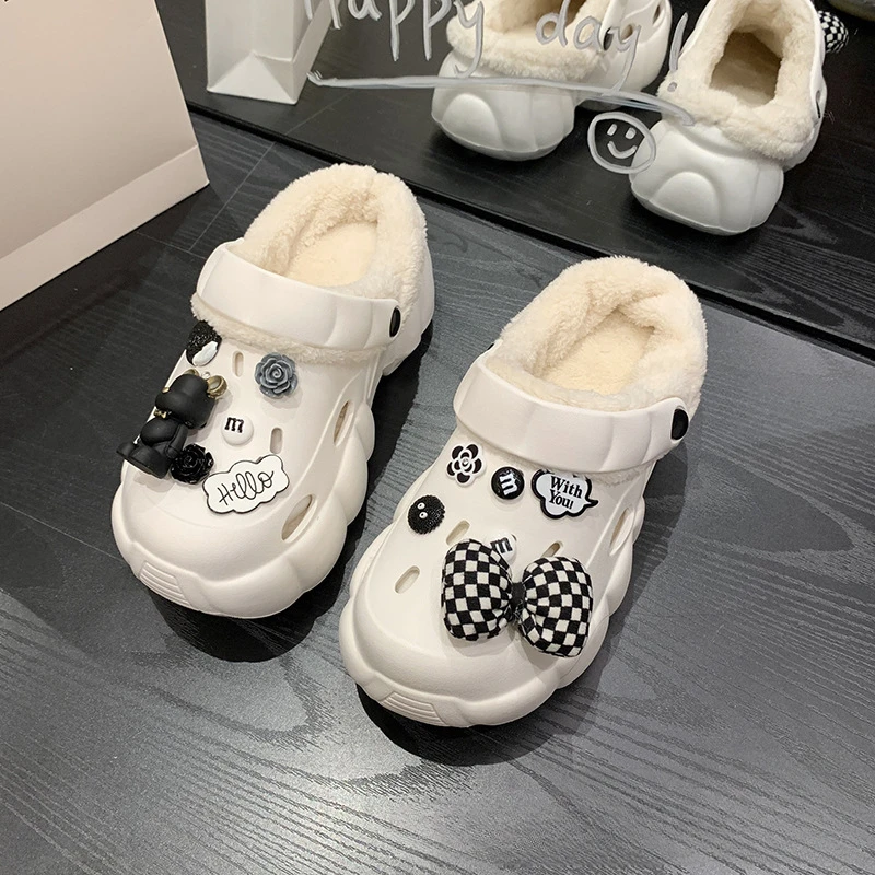 

New Winter Warm Slippers For Women Soft Plush Slippers Female Clogs Outdoor Waterproof Non-slip Cotton Slippers Girls Sandals