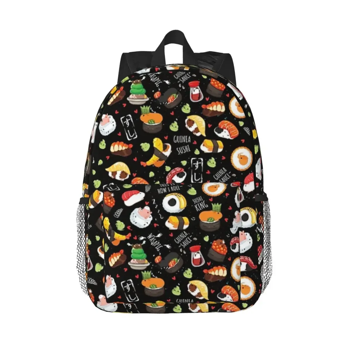 Японская морская свинка суши-черный фон рюкзак для мальчиков и девочек сумка