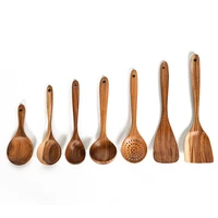 wood soup spoon teak wooden kitchen utensils set of 7pcscooking ladle spoon colander for non stick pan wood tableware set