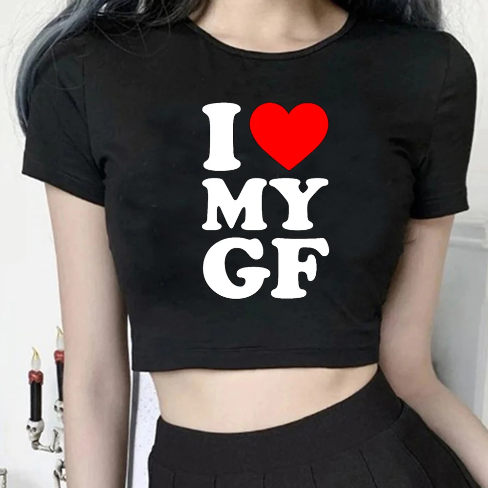

i love my girlfriend t shirt korean fashion goth aesthetic crop top Female manga kawai streetwear cyber y2k clothing cropped