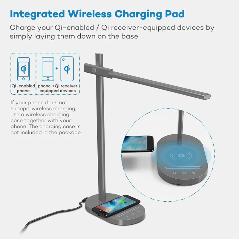 

Artpad High End 10W Touch On Switch Lifesmart Desk Lamp 6 Levels Brightness Eyecare Wireless/USB Charge Port Desk Table Lamp