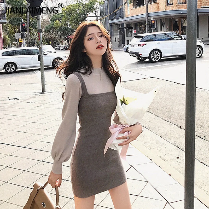 

Women Warm Sweater Dress Autumn Winter Elastic Stretch Long Sleeve Elegant A-Line Knitting Dress Female Sexy Slim Knit Dresses