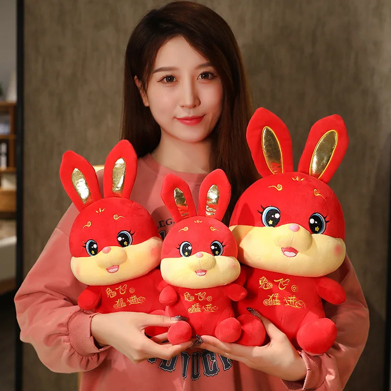 

1 Pcs 2023 Year Of The Rabbit Mascot Red Rabbit Doll Plush Toy Cartoon Cute Red Rabbit Room Decorations Girls Birthday Gifts