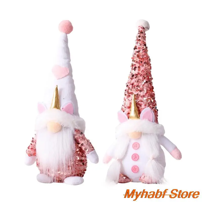 

1pc Cute Faceless Dwarf Doll Pink Sequins Unicorn Doll Ornaments for New Year Christmas Party Desktop Decor Kids Christmas Gifts