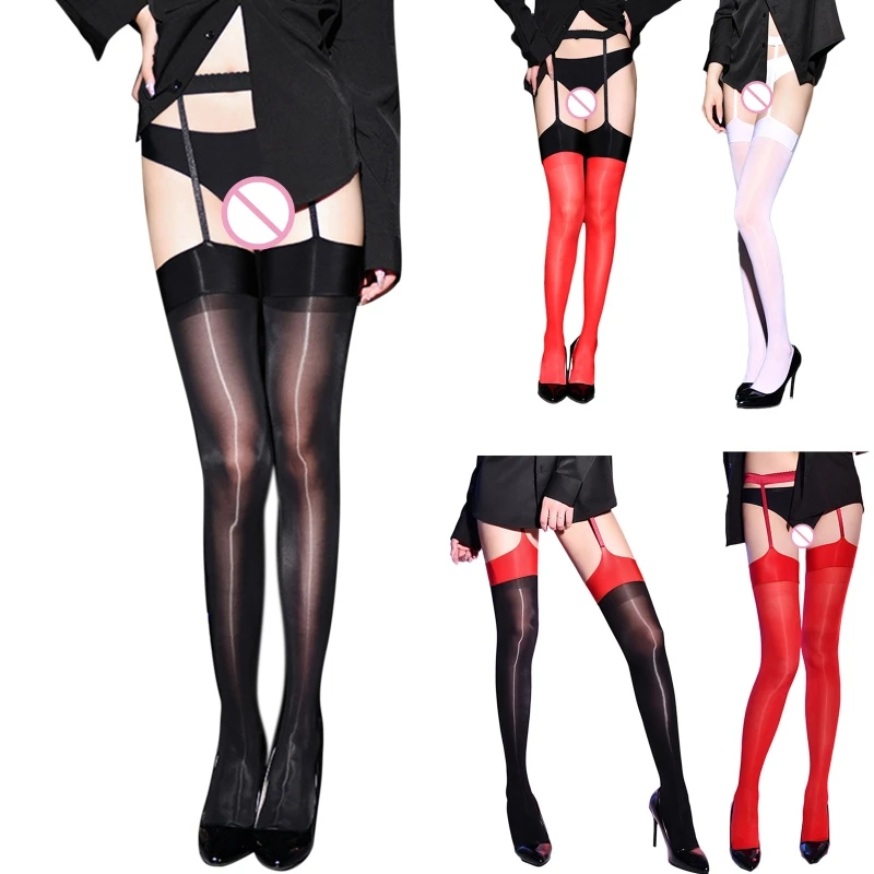 

Женские блестящие пикантные чулки с подвязками, Чулки с поясом, ультратонкие прозрачные шелковистые колготки на бретельках с открытой пром...