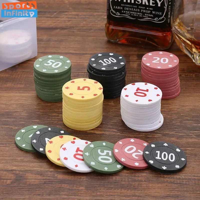 

100PCS Number Chip Coins Poker Chips with Storage Box Mahjong Chip Coin Chess and Card Room Texas Poker Clay Baccarat Chip Coin