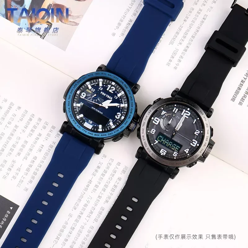 Фото Силиконовый ремешок для часов Casio 5497 24 мм, квадратный, с дышащими отверстиями, для альпинизма, влагостойкий, для моделей PRG-600YB/650, PRW-6600 №5