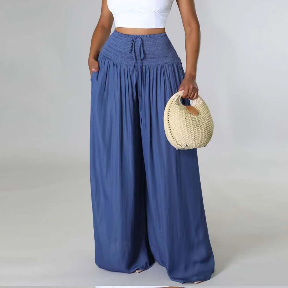 

Casual Pants 2022 Summer Loose Drape Wide Leg Pants Cool Pants Casual Ice Silk Pants Africa Commuter Fashion Female Clothing