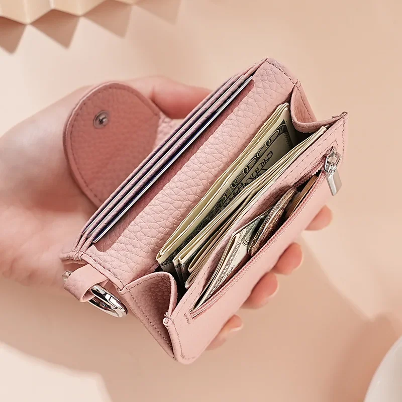 Женский кошелек из воловьей кожи короткий тонкий компактный бумажник