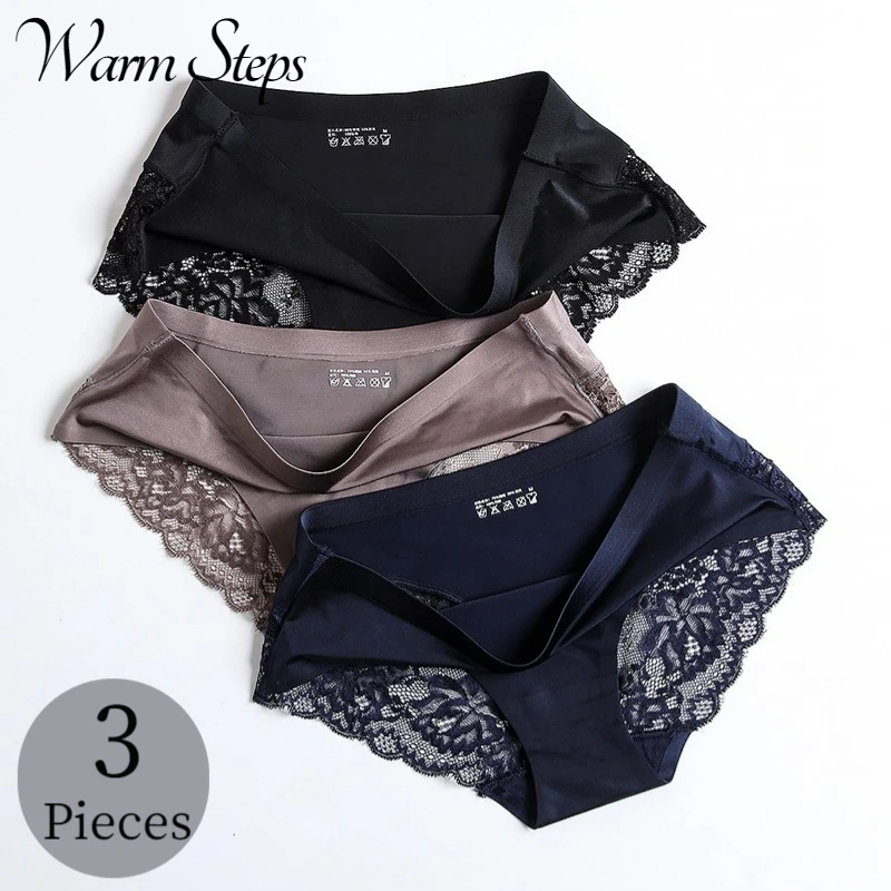 

WarmSteps 3PCS/Set Lace Women's Panties Sweet Female Underwear Breathable Comfortable Briefs Sexy Lingerie Silky Cozy Underpants