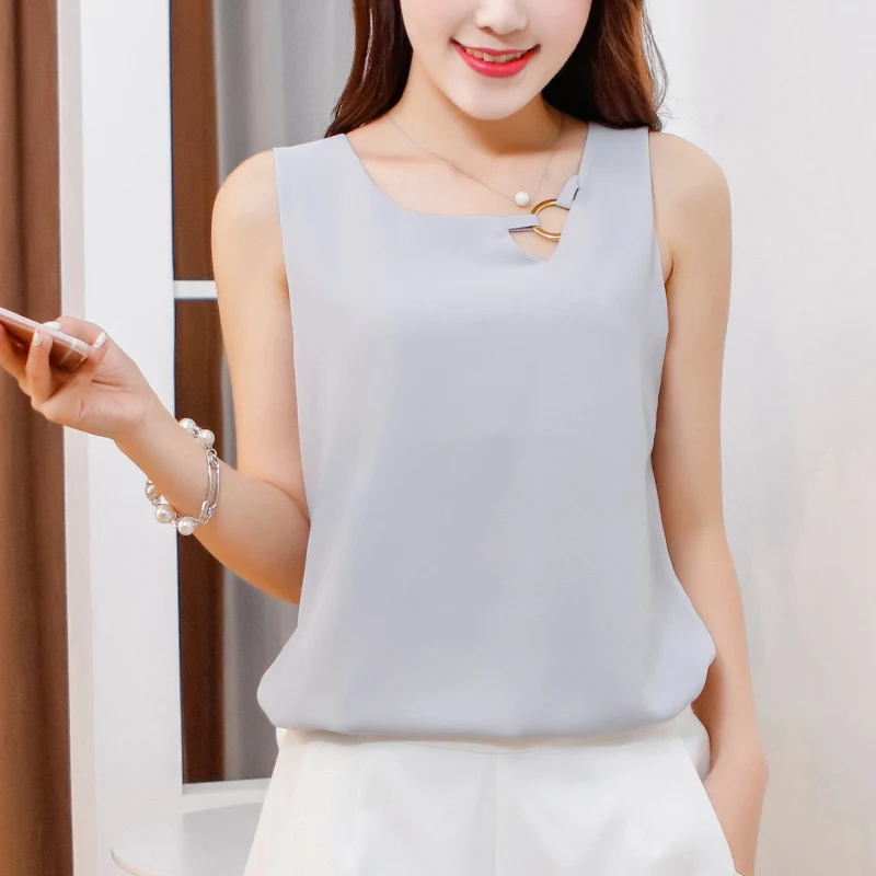 

Fashion Brand New Women Tanks Top Summer Casual Shirts Oversized Sleeveless Self-cultivation Blouse Double Layer Chiffon Blouses