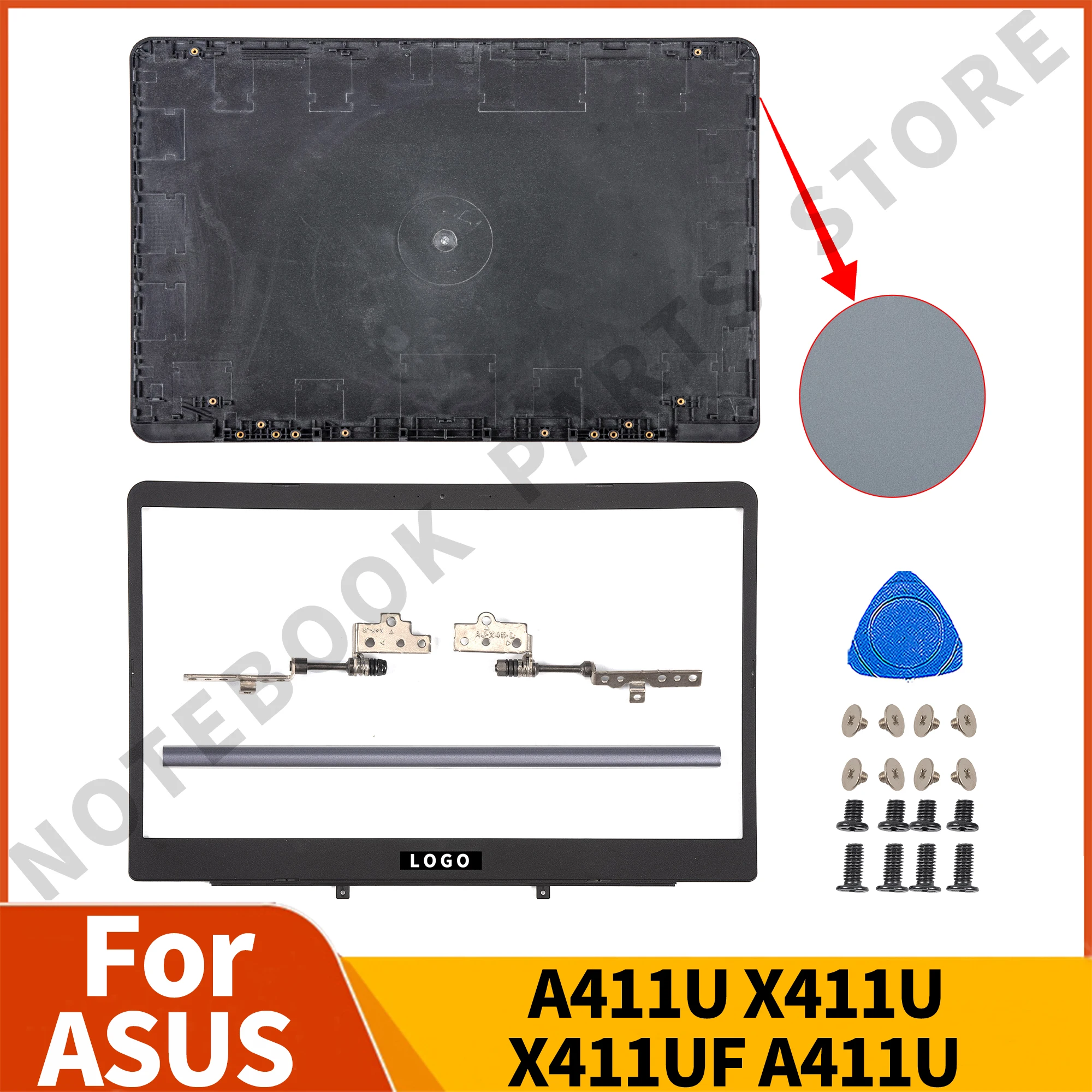 

New Laptop Parts LCD Back Cover For ASUS A411U X411U Front Bezel Hinges Hinge Cover Gray Lid Top Case Replacement Plastic