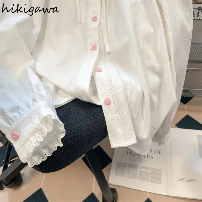 Блузка женская с длинным рукавом винтажный топ свободного покроя вышивкой