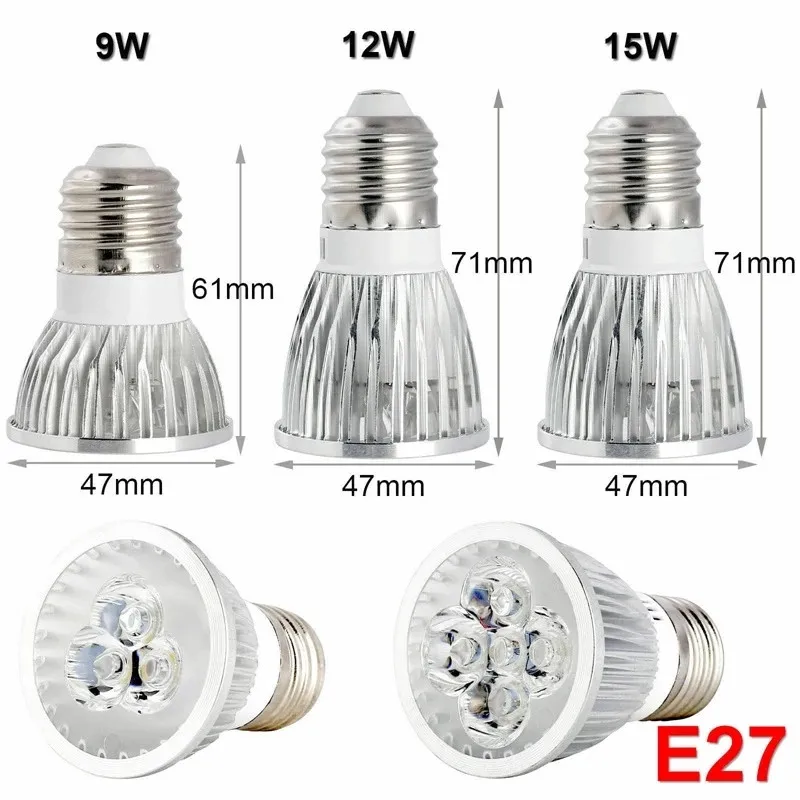 Фото Светодиодная лампа высокой мощности GU10 9W 12W 15W lampara 220V E27 E14 MR16 12v LED de alta potencia luz caliente/blanco Светодиодная лампа Downlight №4
