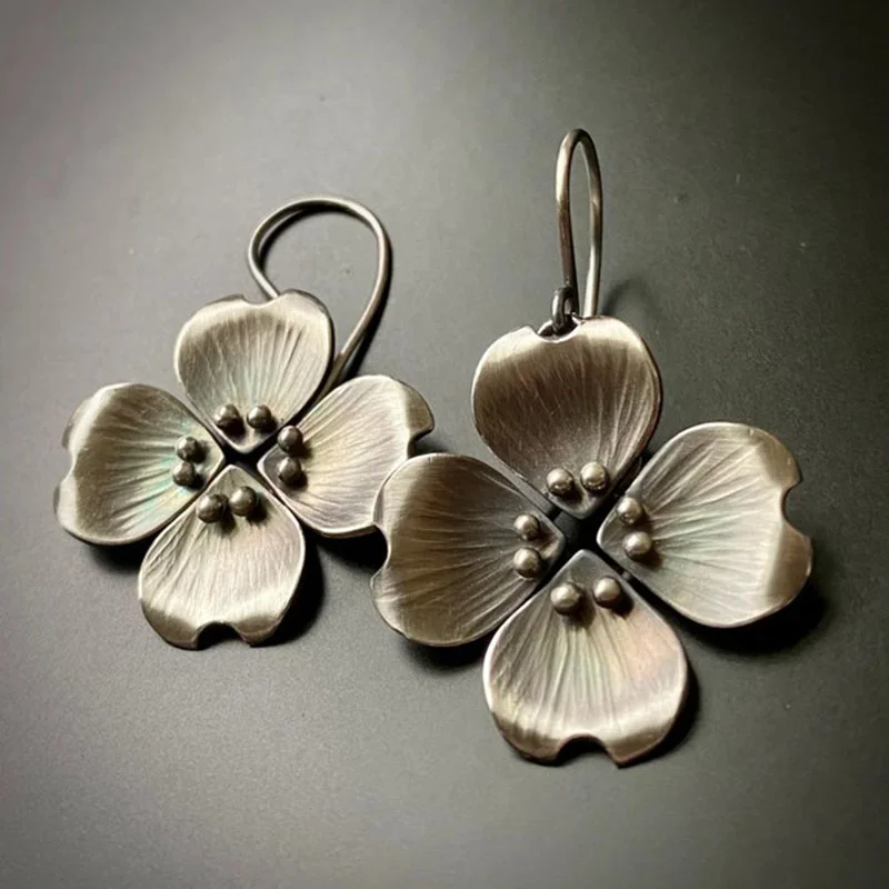 

Exquisite Flower Earrings Fine Jewelry Gift Silver Color Cherry Blossoms Petals Wedding Party Drop Earrings For Women Girl