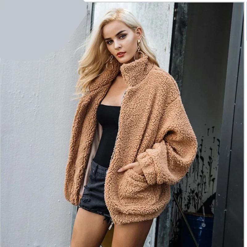 Faux Fur Coat for Women Autumn  Winter Plush Loose Coat Basic Zipper Casual  Flocking Jacket for Giel Tendy Fur  Vintage
