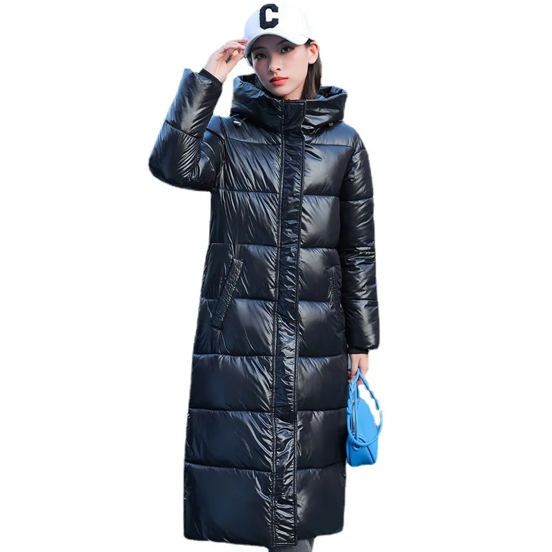 Parkas Women Loose Hooded below-the-Knee Long Glossy Disposable Padded down Jacket Women Winter Coat Women