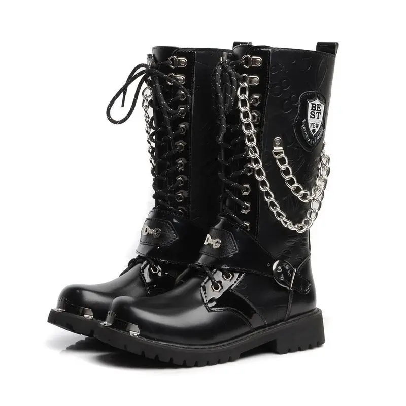 

2023 New Fashion Men Boots Trend Korean Style Motorcycle Boots Metal Decoration Platform Boots Men Comfortable Walking Shoes