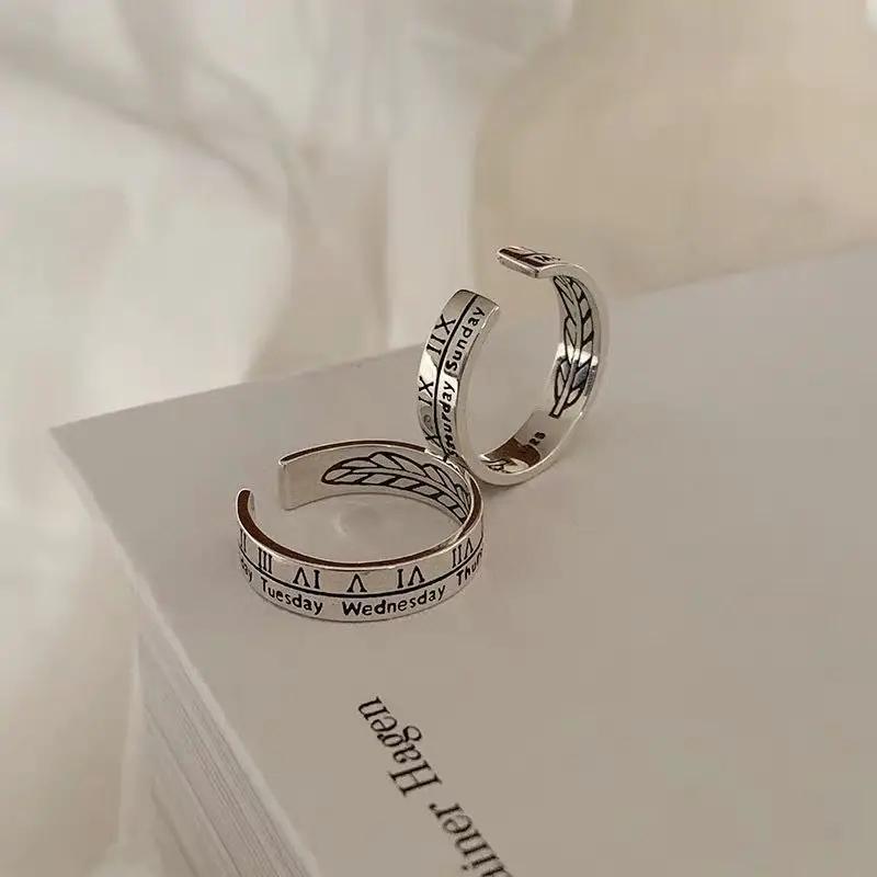 

1PC Fashion Celebrity Cold Wind Retro Roman Digital Ring Niche Design for Men and Women Couples Tail Rings