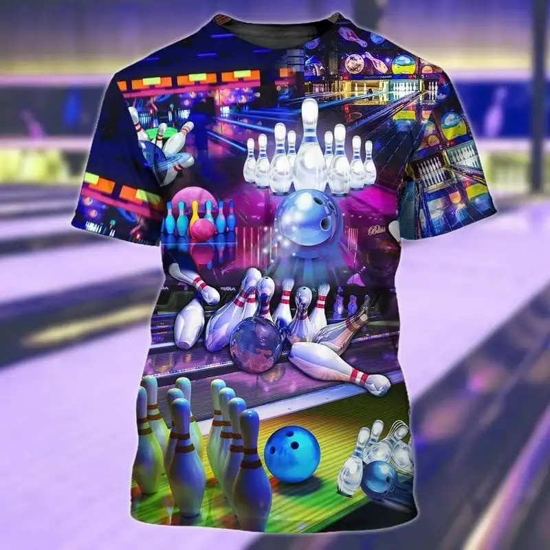 Bowling 3D Printed T Shirt For Men Fashion Ball Game O-neck Short Sleeve Outdoor Sports Style Oversized T-Shirts Loose Pullover