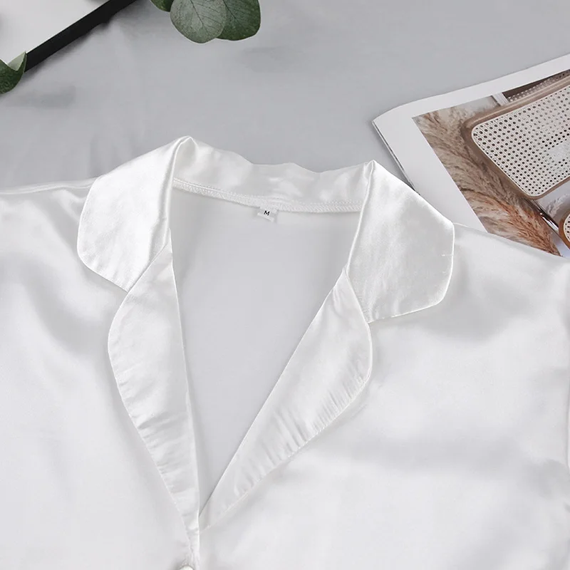 2022 New Seamless Ice Silk Satin Sleepwear Set For Women Fashion Solid Color Feather Sleeve Pajamas Suit Loose Female Homewear