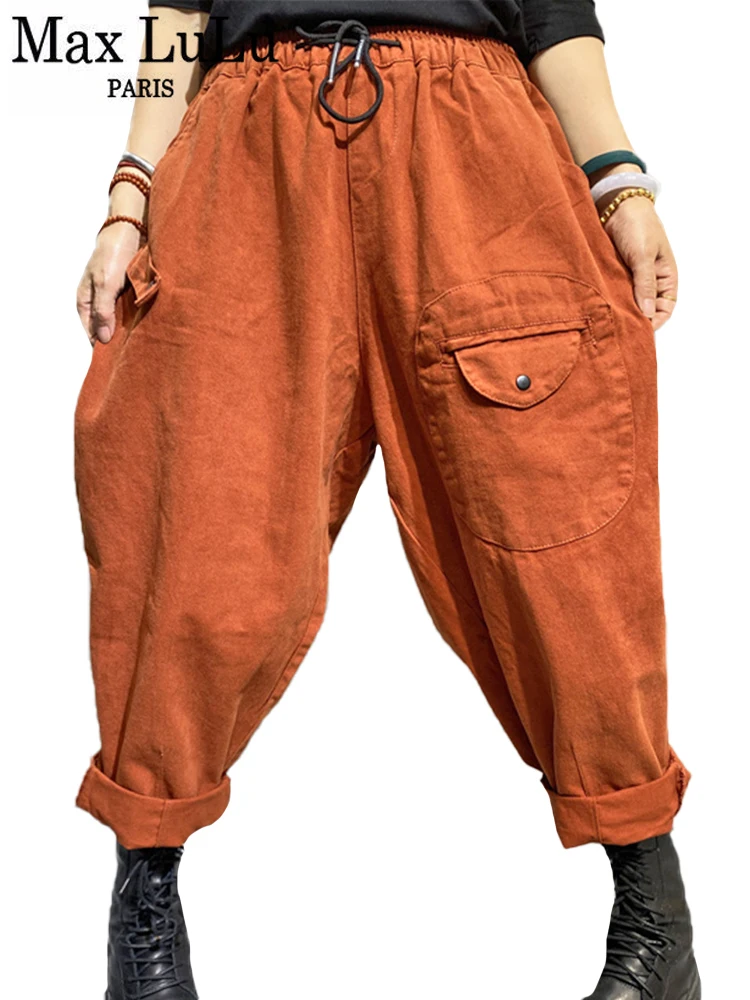 Max LuLu New Fashion Women Casual Street Loose Pantalons 2022 Autumn Korean Style Solid Elastic Design Harem Pants Punk Trousers