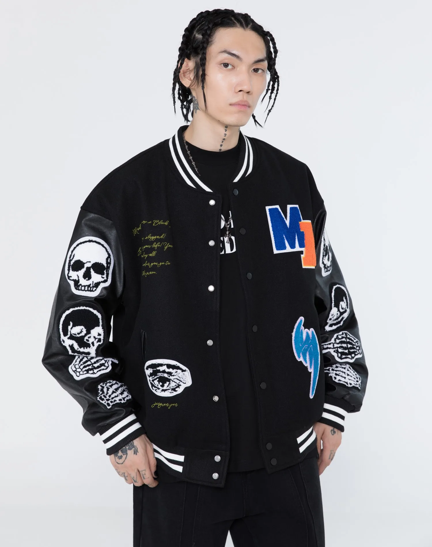 

2022 Mens Jackets Furry Skull Patchwork Color Block Bomber Jackets Men Harajuku Streetwear Baseball Coats Unisex