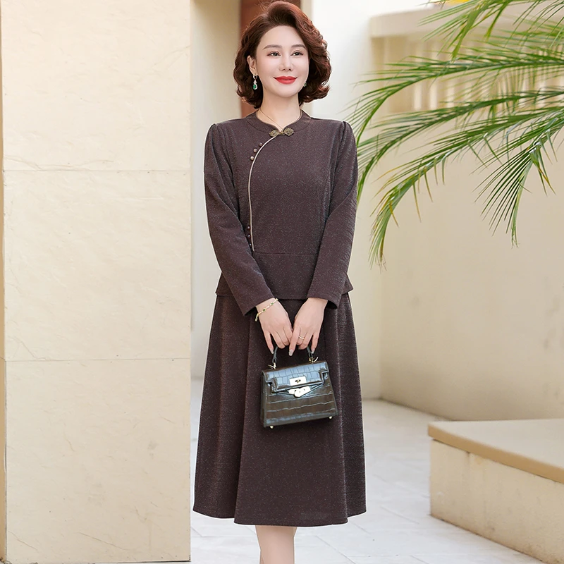 Весенне-осеннее новое платье для мамы Cheongsam новые китайские тонкие платья в стиле