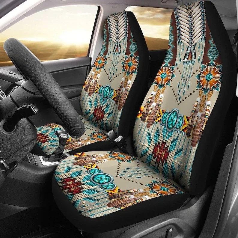 

Vintage Boho Native Style Blue Turquoise Pattern Car Seat Covers, Boho Car Seat Covers, Car Seat Protector, Car Seat Cover For V