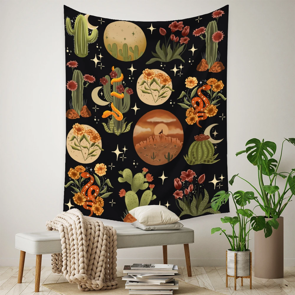 

Bohemian Tapestries Botanical Cactus Tapestry Wall Hanging Moon Starry Mushroom Chart Hippie Psychedelic Witchcraft Home Decor
