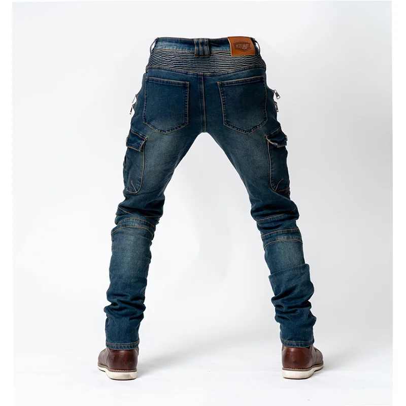 Motorcycle Riding Jeans Men's Riding Pants Four Seasons Moto & Biker Fashion Zipper Denim Jeans for Men Full Length Trousers