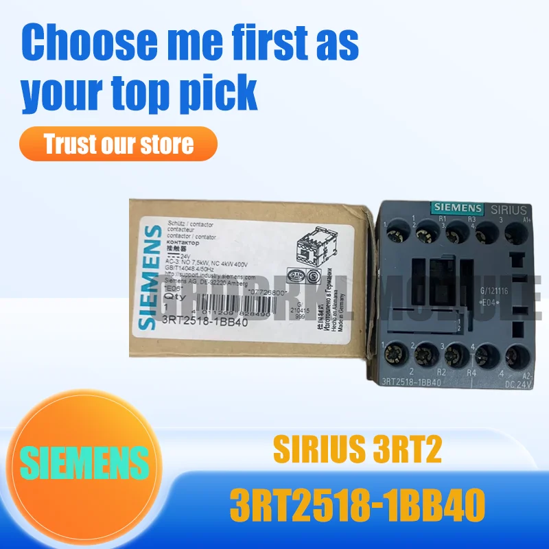 Фото Новый оригинальный силовой контактор SIEMENS 3RT2518-1BB40, 24 В постоянного тока №1